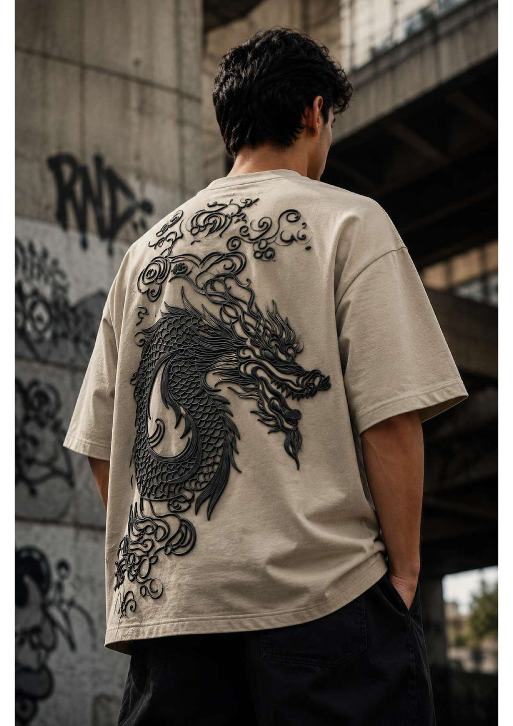 Black Dragon Printed Oversized T-Shirt