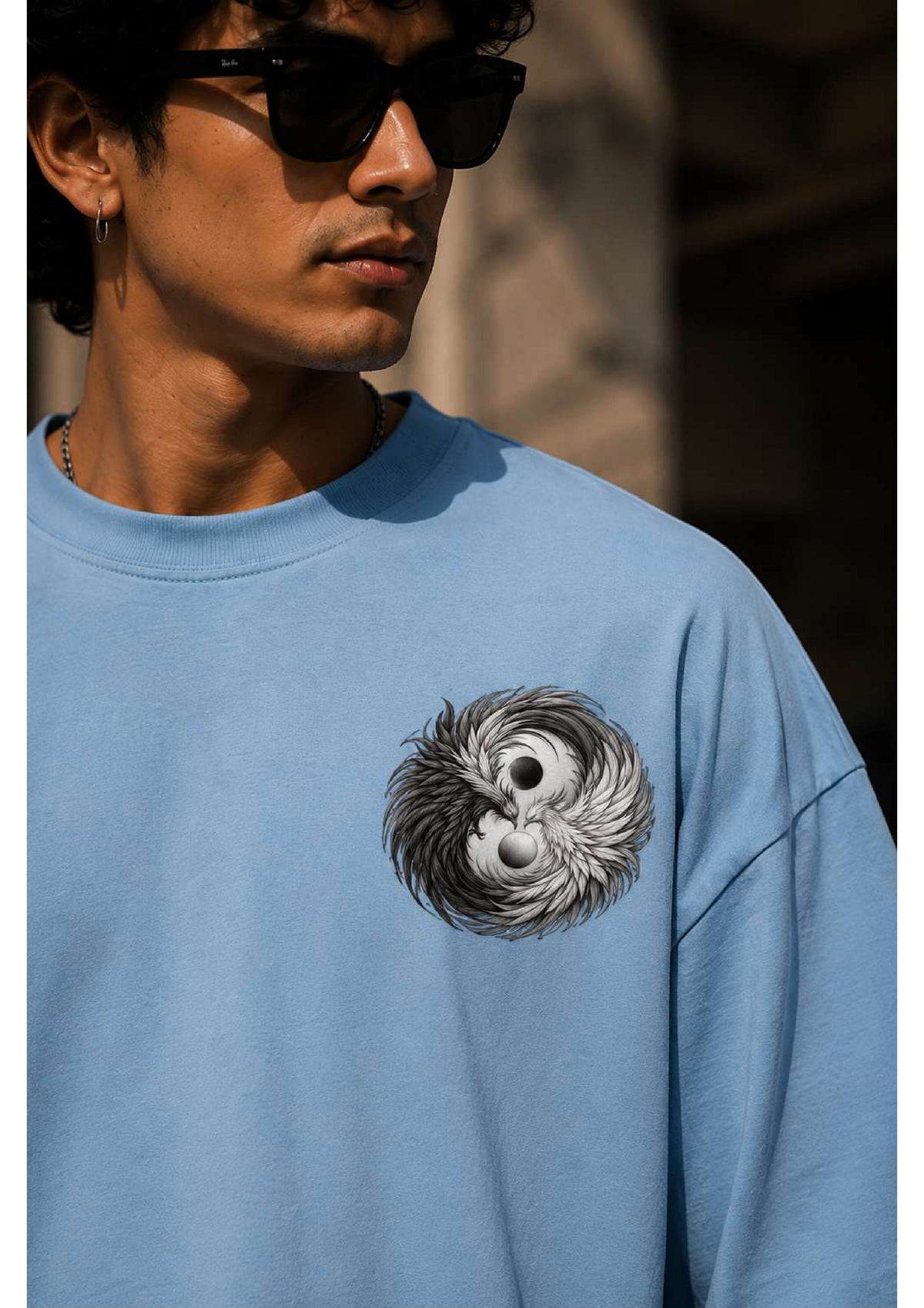Red & Blue Printed Bird Oversized T-Shirt