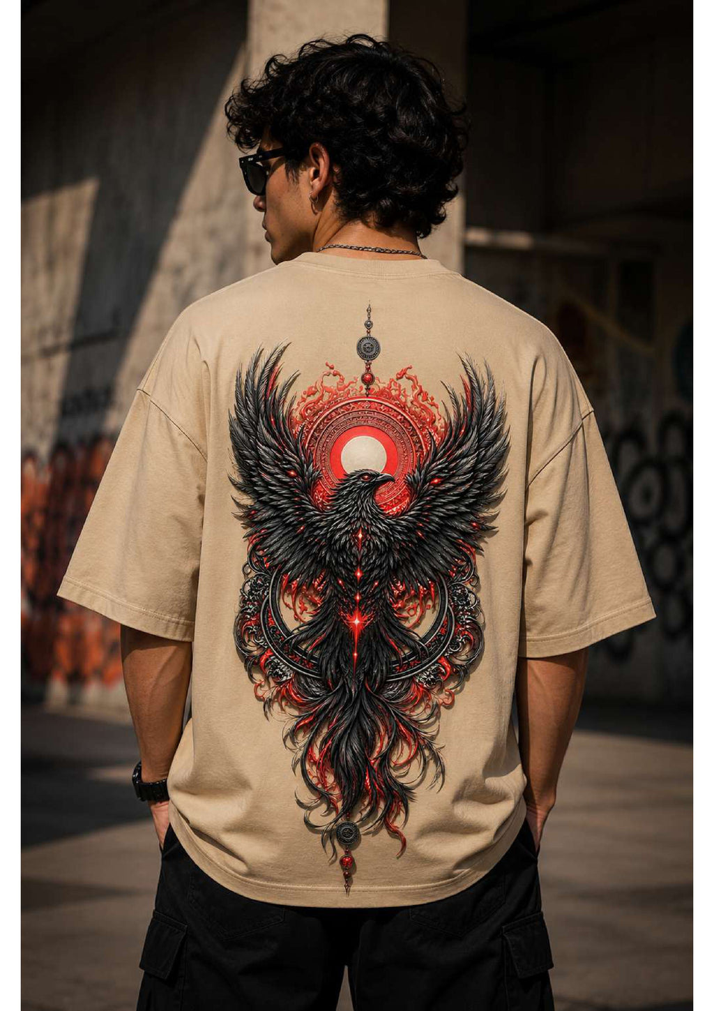 Black Fire Bird Oversized T-Shirt