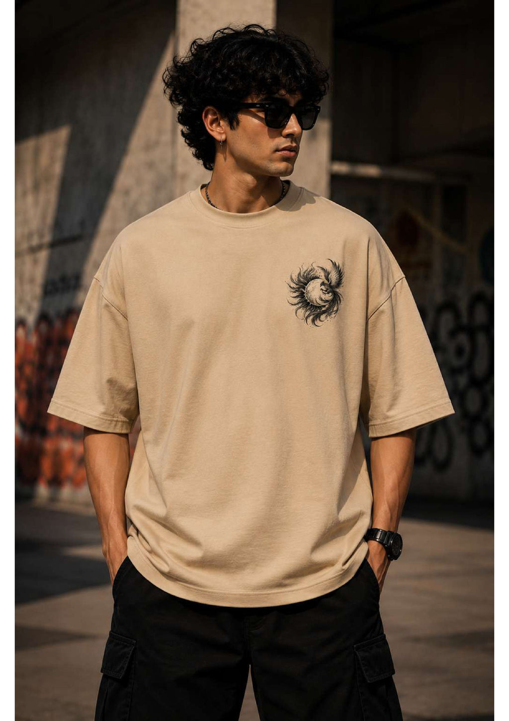 Black Fire Bird Oversized T-Shirt