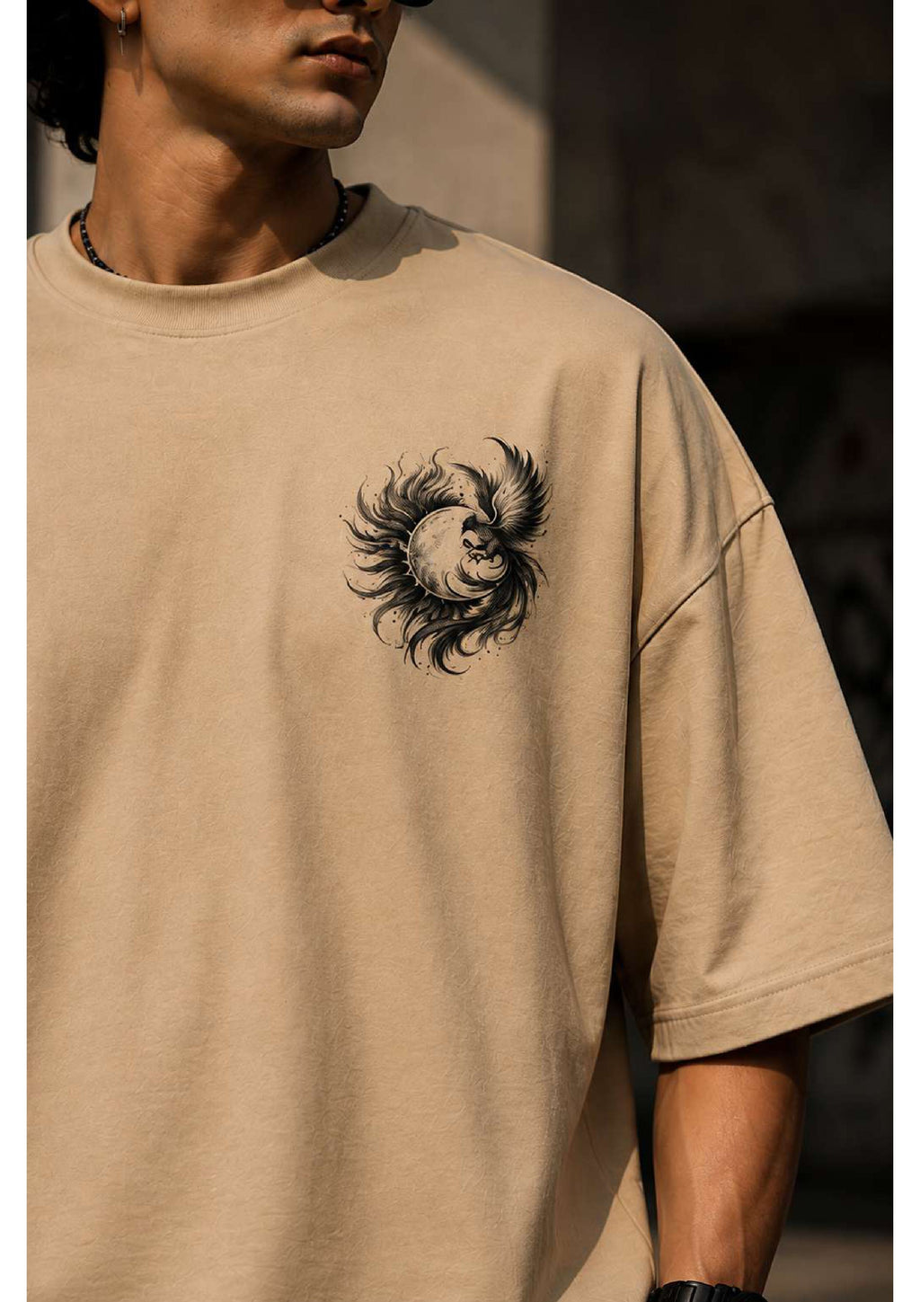 Black Fire Bird Oversized T-Shirt